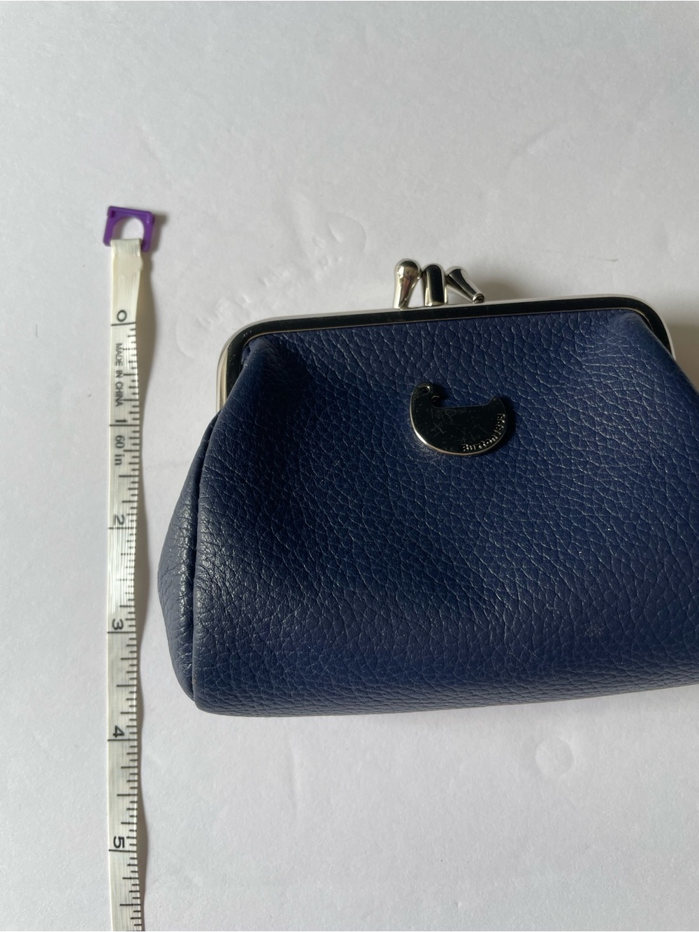Button Navy Leather Kiss-Lock Coin Purse